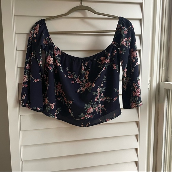 Blue and pink floral off the shoulder top - Picture 3 of 5